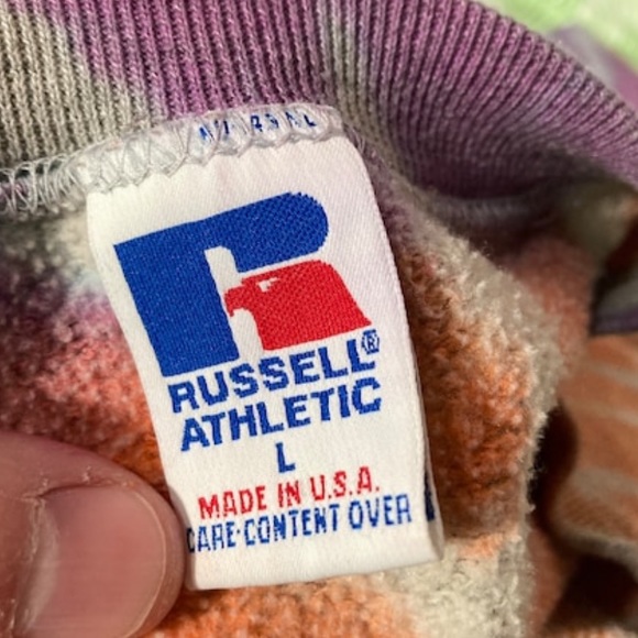 vintage tie dye reworked Russell Athletic sweatshirt L purple orange crewneck - Picture 6 of 7